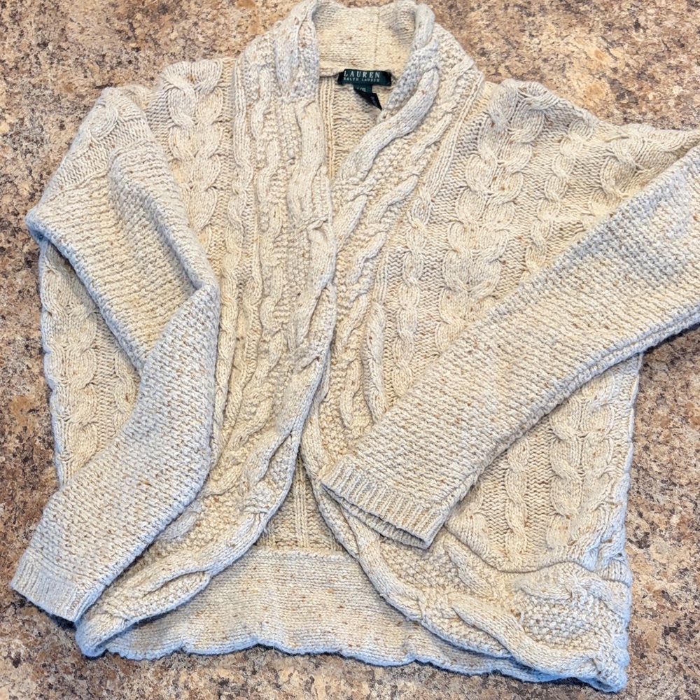 Ralph Lauren Vintage Light Beige Cable Knit Cardigan
